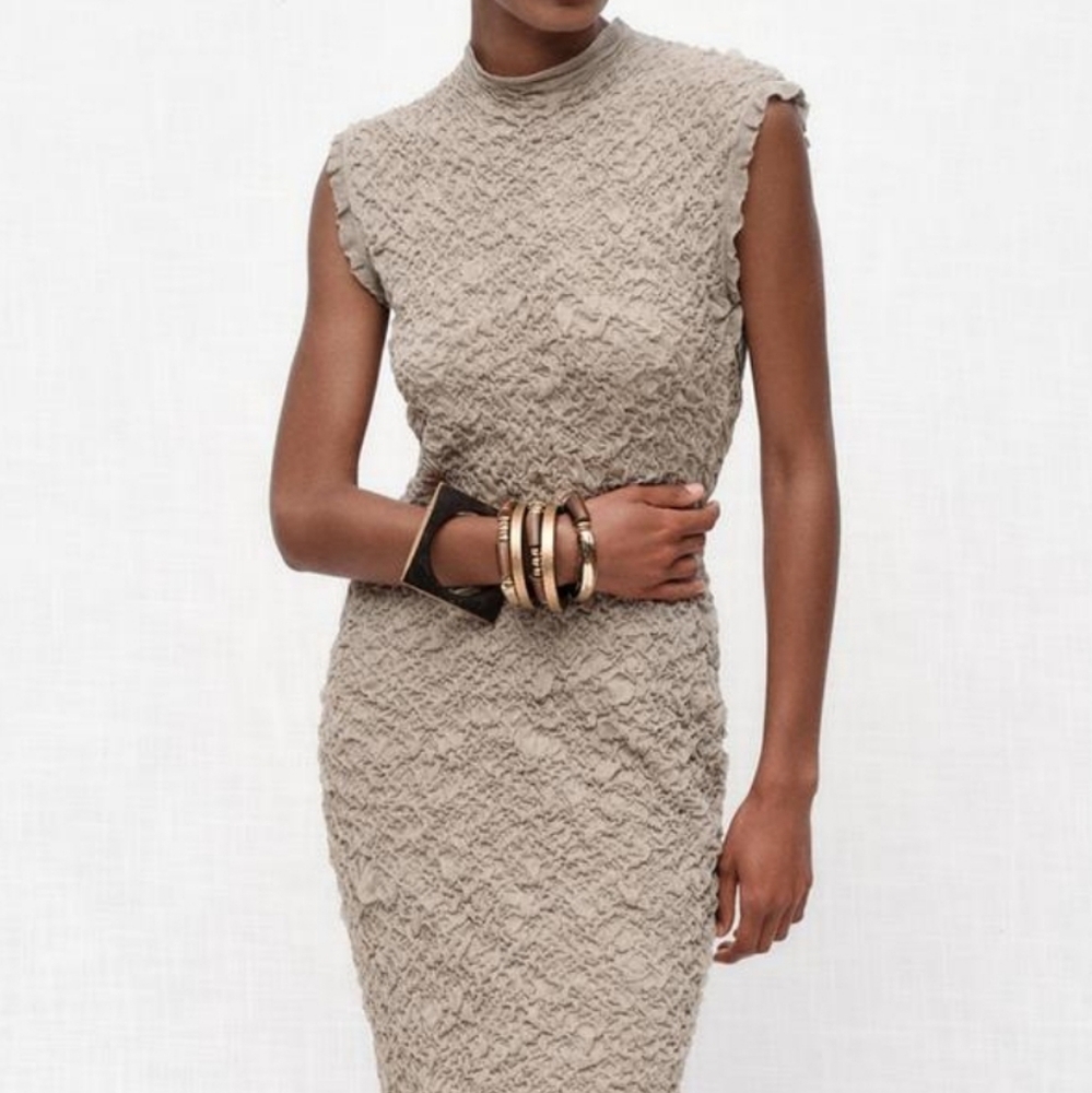 NWT Zara Textured Knit Dress Size Small, Taupe